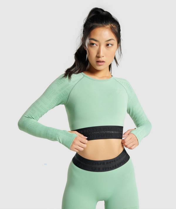 Damske Crop Top Gymshark Vision Long Sleeve Zelene | MZ3874916